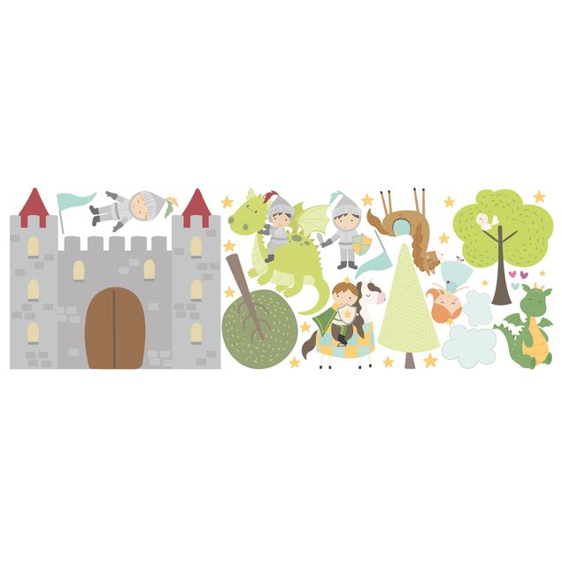 Animal print wall stickers Castle Knights Dragon Prince And Princess
