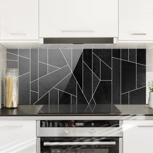Patterned glass splashbacks Black And White Geometric Watercolour