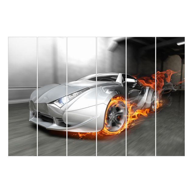 Sliding panel curtains set - Supercar In Flames