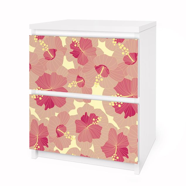Adhesive film for furniture IKEA - Malm chest of 2x drawers - Yellow Hibiscus Flower pattern