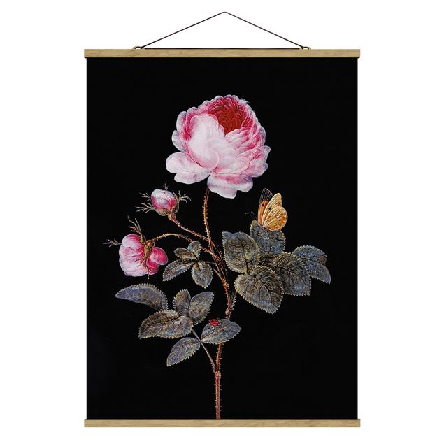Fabric print with poster hangers - Barbara Regina Dietzsch - The Hundred-Petalled Rose