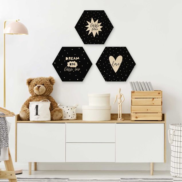 Wooden hexagon - Little Star Set Black