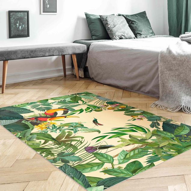 modern area rugs Vintage Collage - Birds in the Jungle