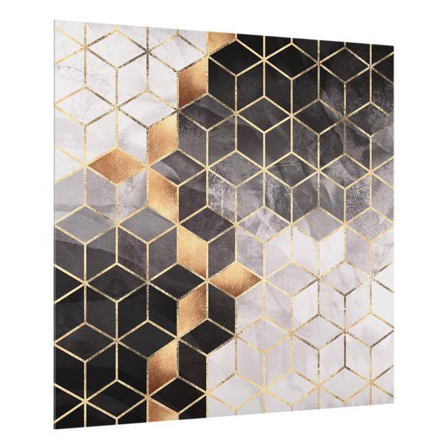 Glass splashback abstract Black And White Golden Geometry