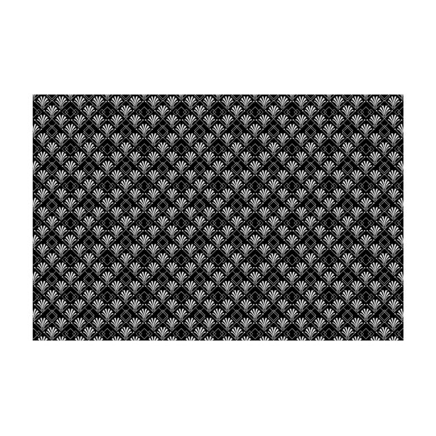 black and white floor mats Glitter Look With Art Deko Pattern On Black