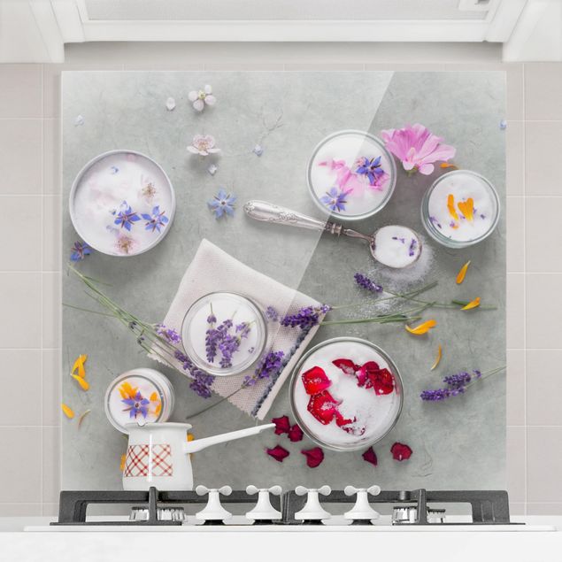 Glass splashback spices and herbs Edible Flowers With Lavender Sugar