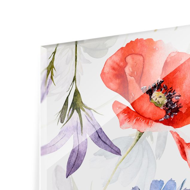 Splashback - Watercolour Poppy With Cloverleaf - Square 1:1
