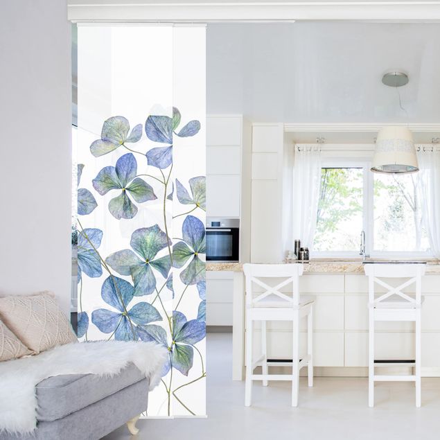 Sliding panel curtains set - Blue Hydrangea Flowers