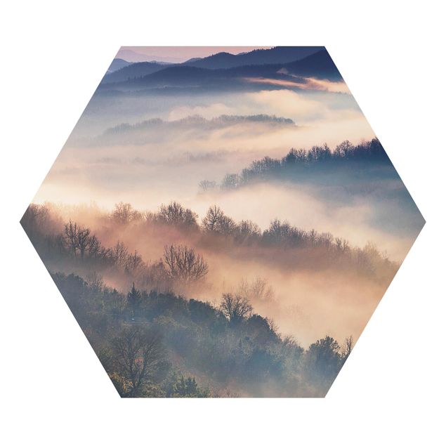 Alu-Dibond hexagon - Fog At Sunset