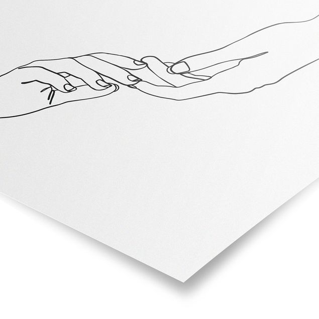 Poster - Line Art Hands Touching Black And White