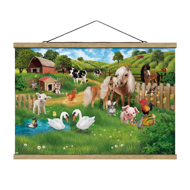 Fabric print with poster hangers - Animal Club International - The Animals On The Farm