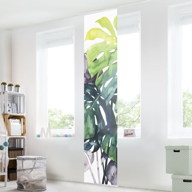 Sliding panel curtains set - Exotic Foliage - Monstera