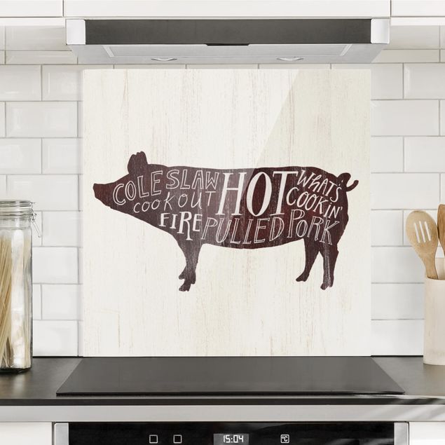 Glass splashback kitchen animals Farm BBQ - Pig