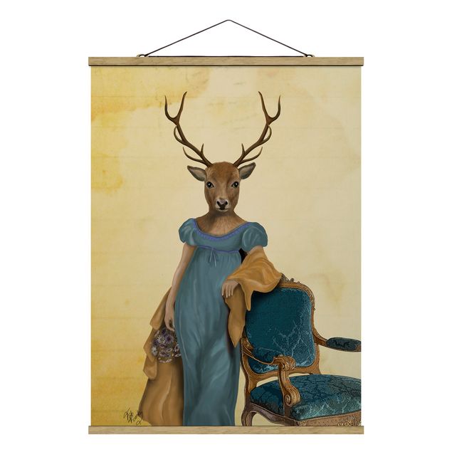Fabric print with poster hangers - Animal Portrait - Deer Lady