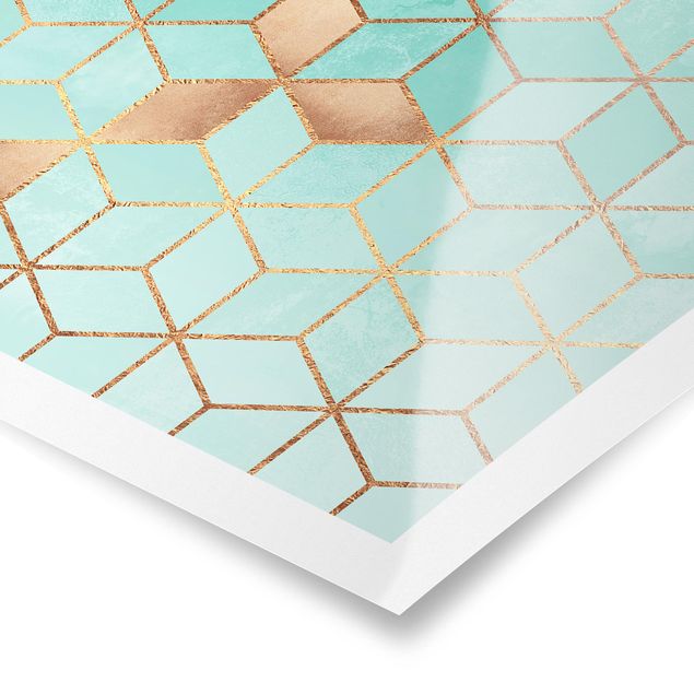 Poster - Turquoise White Golden Geometry