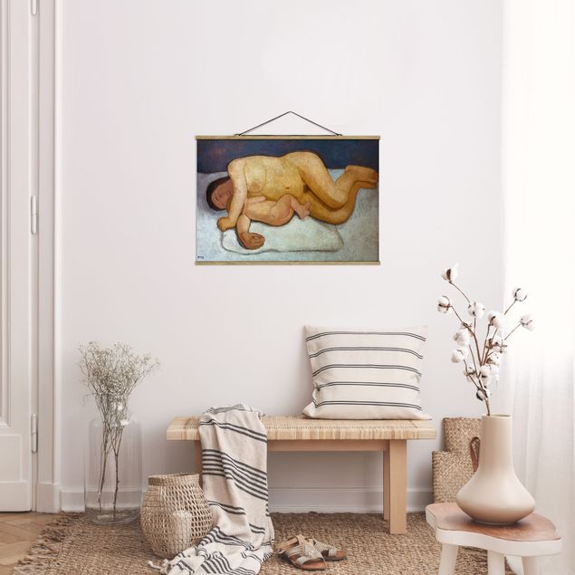 Fabric print with poster hangers - Paula Modersohn-Becker - Reclining Mother and Child