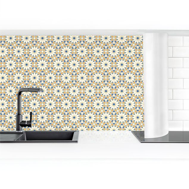 Kitchen wall cladding - Oriental Patterns With Yellow Stars