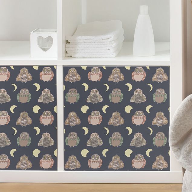 Adhesive film for furniture - Night Owl Pattern With Moon Phases