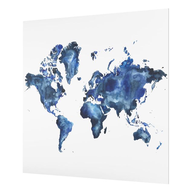 Glass Splashback - Water World Map Light - Square 1:1