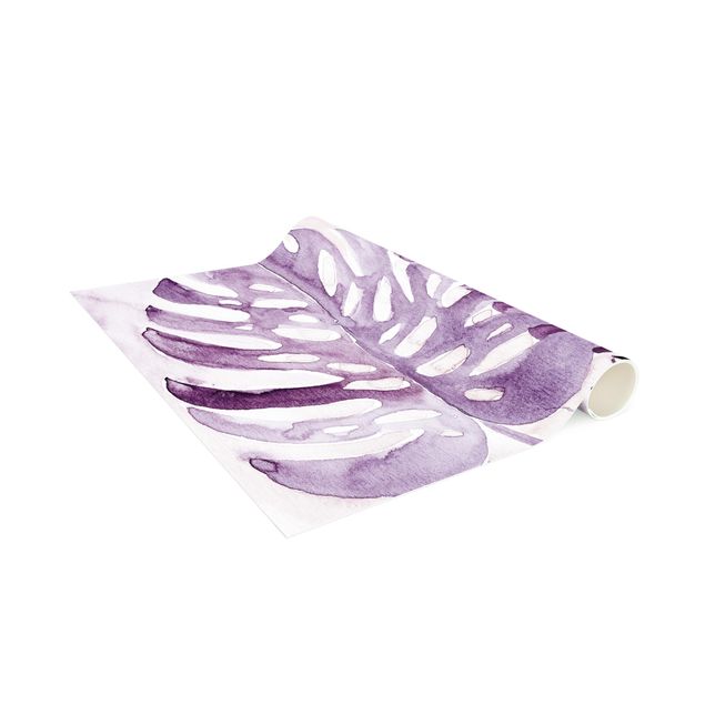 Modern rugs Watercolour Tropical Leaves With Monstera In Aubergine