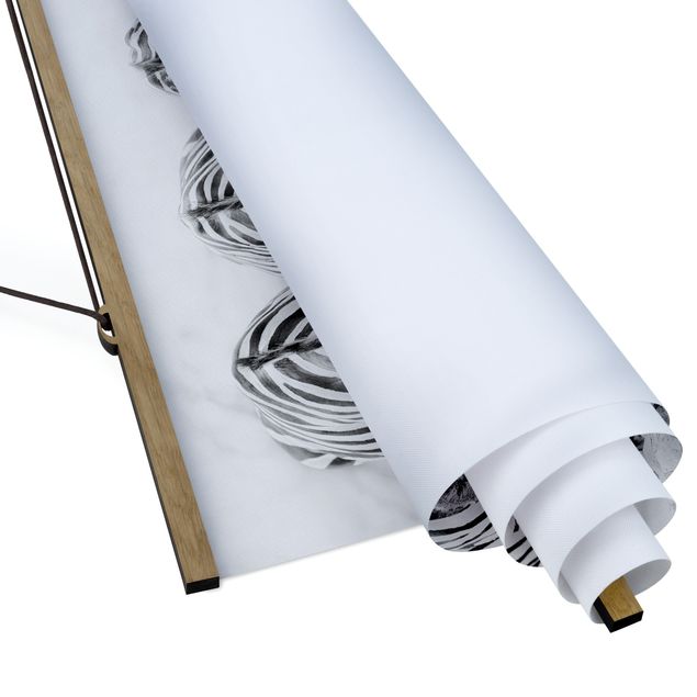 Fabric print with poster hangers - Zebra Trio In Black And White