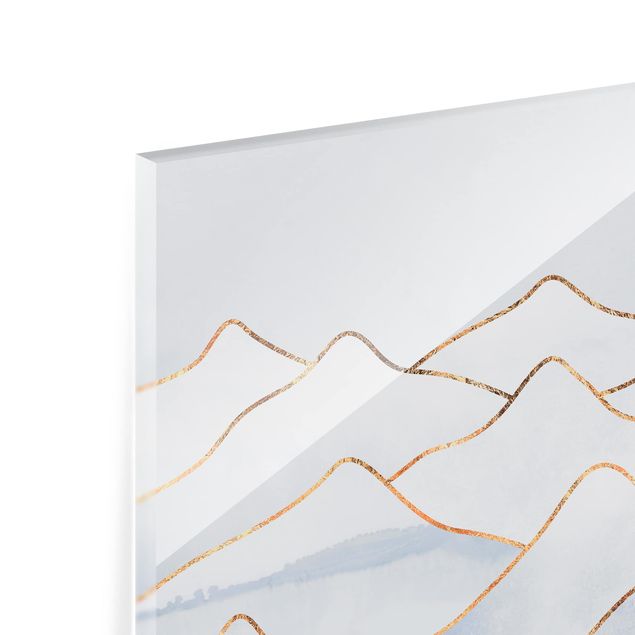 Glass Splashback - Watercolor Mountains White Gold - Square 1:1