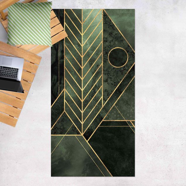Balcony rugs Geometric Shapes Emerald Gold