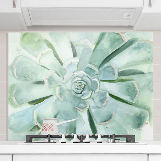 Glass splashback kitchen flower Succulent Watercolor Bright