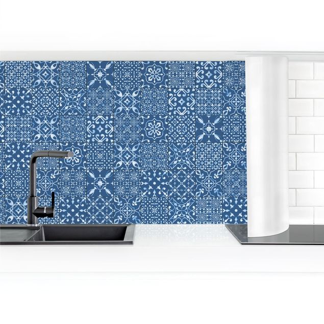 Kitchen wall cladding - Patterned Tiles Navy White