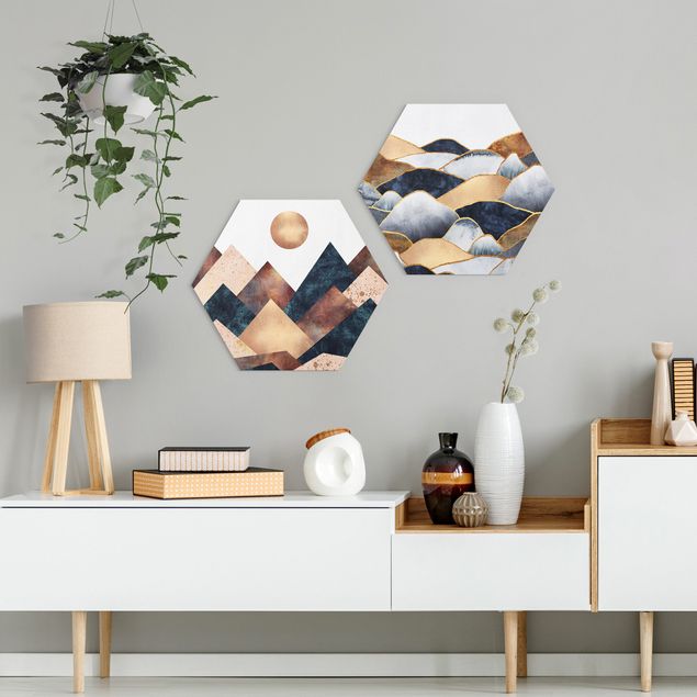 Forex hexagon - Geometric & Golden Mountains Watercolour