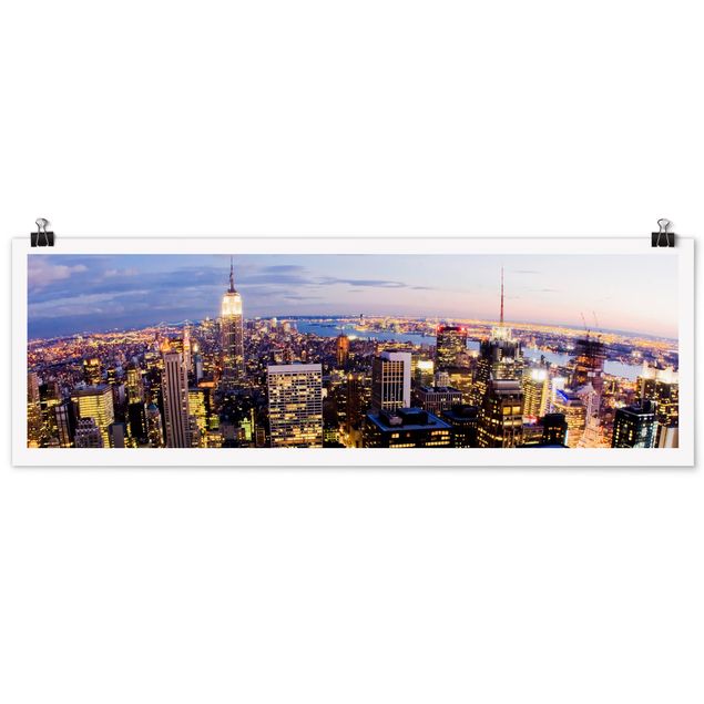 Panoramic poster architecture & skyline - New York Skyline At Night