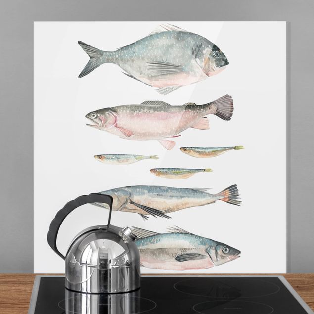 Glass splashback animals Seven Fish In Watercolor II