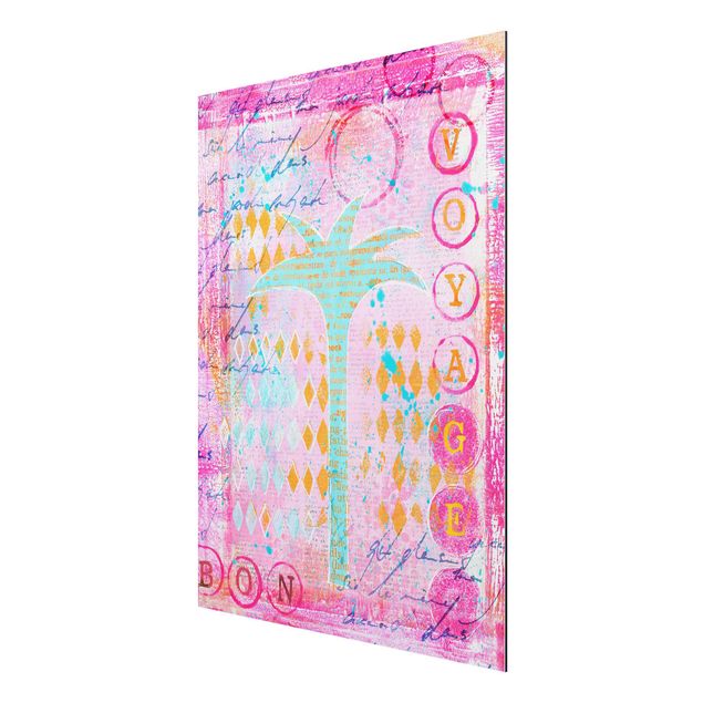 Print on aluminium - Colourful Collage - Bon Voyage With Palm Tree