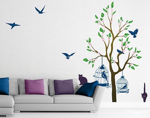 Wall stickers cat No.RS57 Cats And Birds