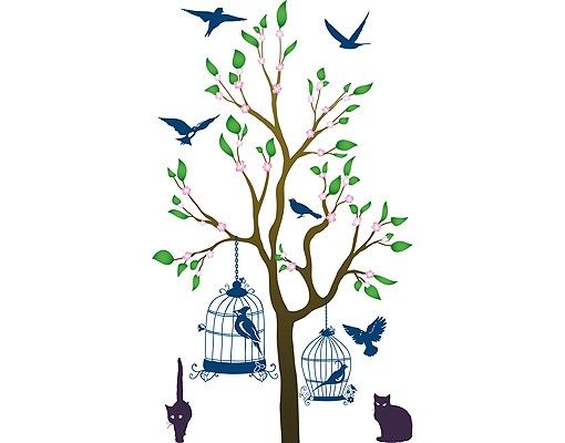 Wall stickers trees No.RS57 Cats And Birds