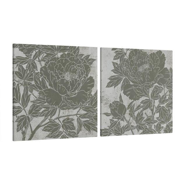 Print on canvas - Blooming Peony Set I