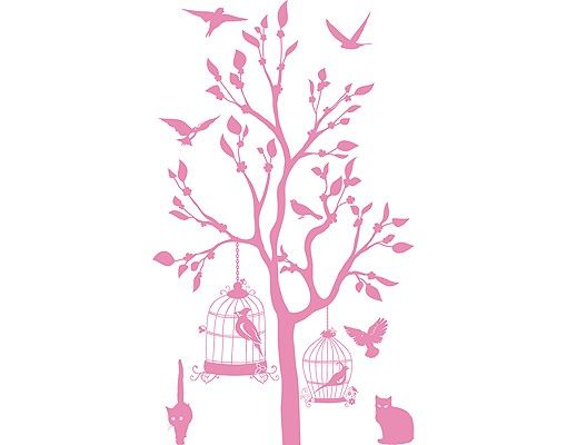 Tree wall art stickers Wall Decal no.RS57 Cats And Birds II