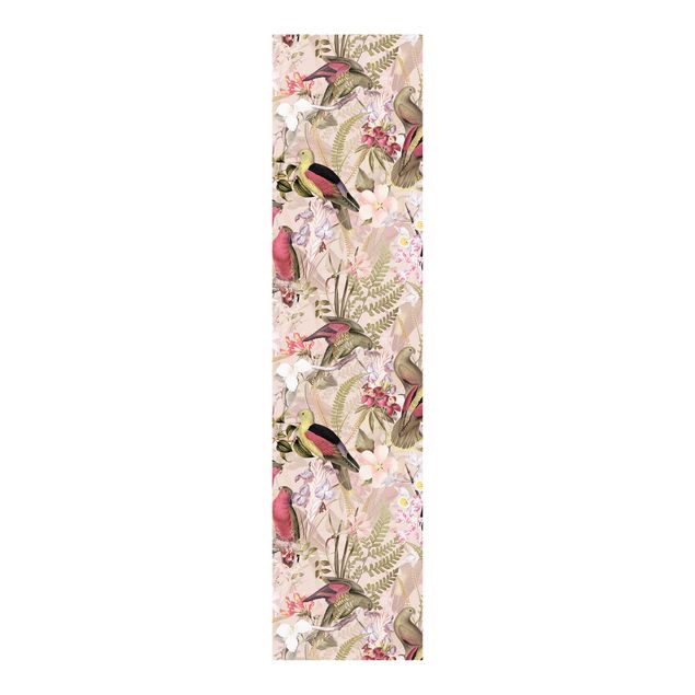 Sliding panel curtain - Pink Pastel Birds With Flowers