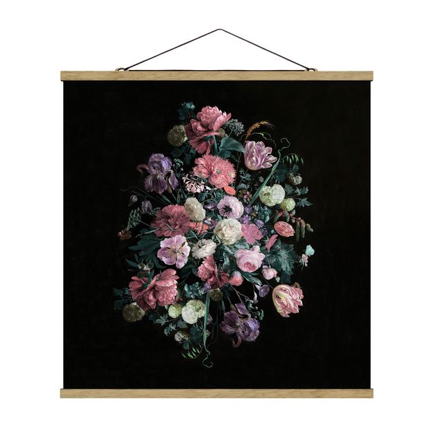 Fabric print with poster hangers - Jan Davidsz De Heem - Dark Flower Bouquet