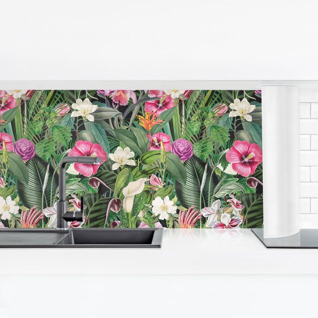Kitchen wall cladding - Colourful Tropical Flowers Collage