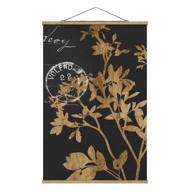Fabric print with poster hangers - Golden Leaves On Mocha II