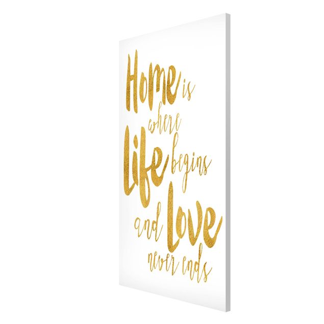 Magnetic memo board - Home Is Where Life Begins Gold