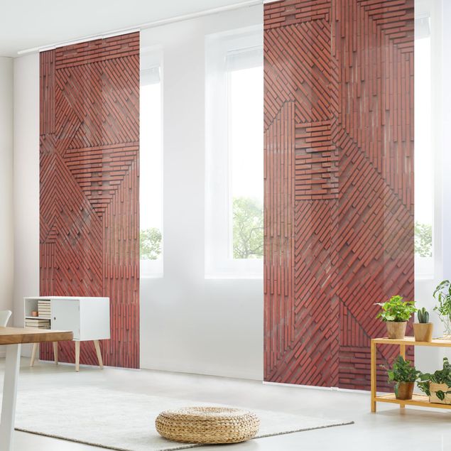 Sliding panel curtains set - Design Brick Red