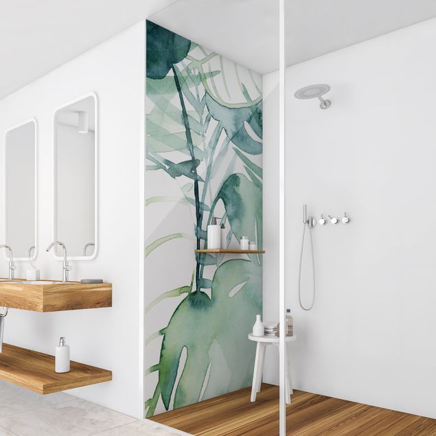 Shower wall cladding - Palm Fronds In Watercolour II