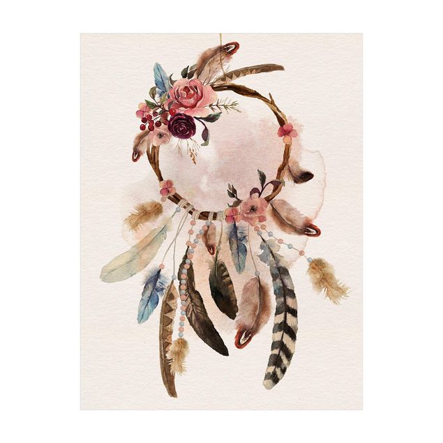 tan rug Dreamcatcher With Roses And Feathers