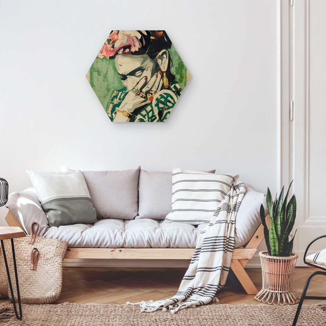 Wooden hexagon - Frida Kahlo - Collage No.3