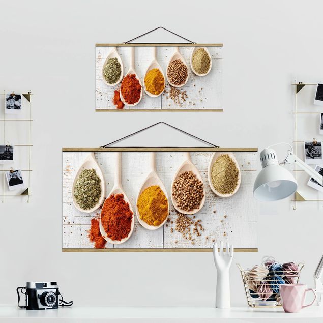 Fabric print with poster hangers - Wooden Spoon With Spices