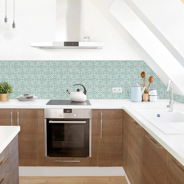 Kitchen splashback tiles Rhomboidal Geometry Turquoise