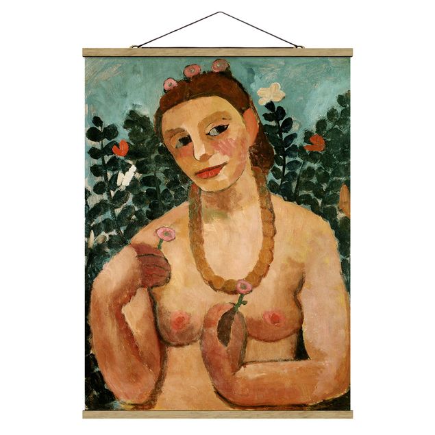 Fabric print with poster hangers - Paula Modersohn-Becker - Self Portrait with Amber Necklace