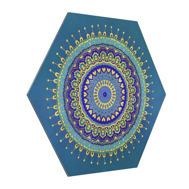 Alu-Dibond hexagon - Mandala Blue Gold